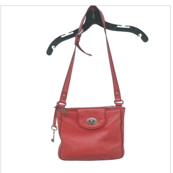 Fossil Red/Orange Leather Shoulder Bag Key Charm, Flawed - Picture 2 of 13